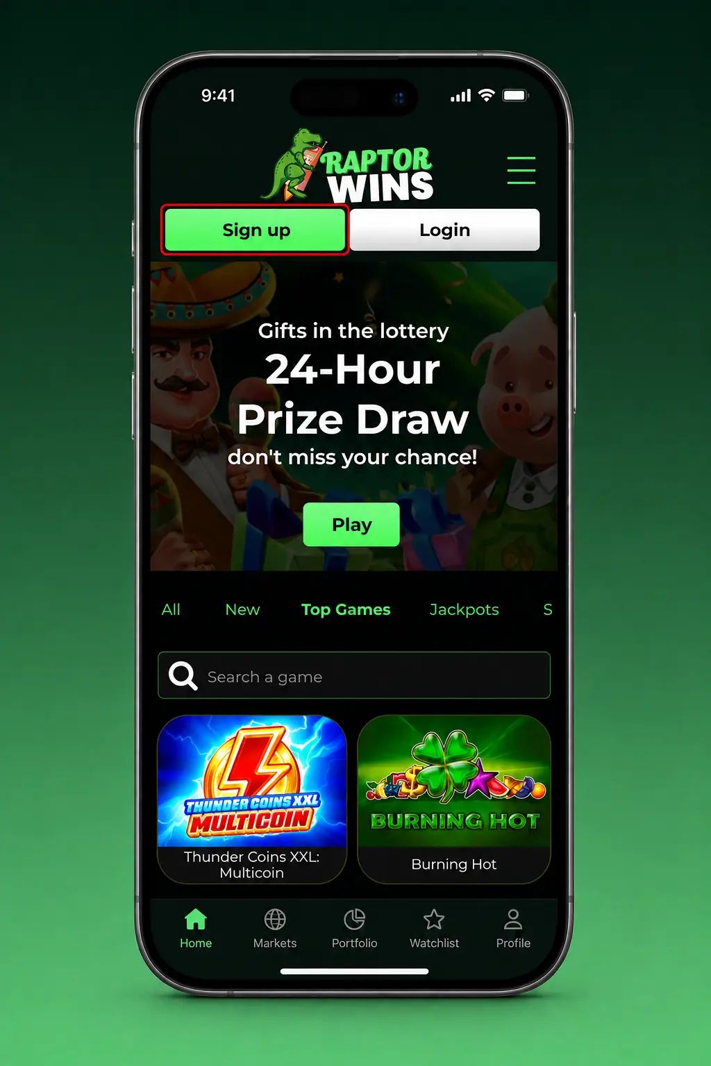 Step-by-step guide showing how to register on the Raptor Wins mobile app in under three minutes.